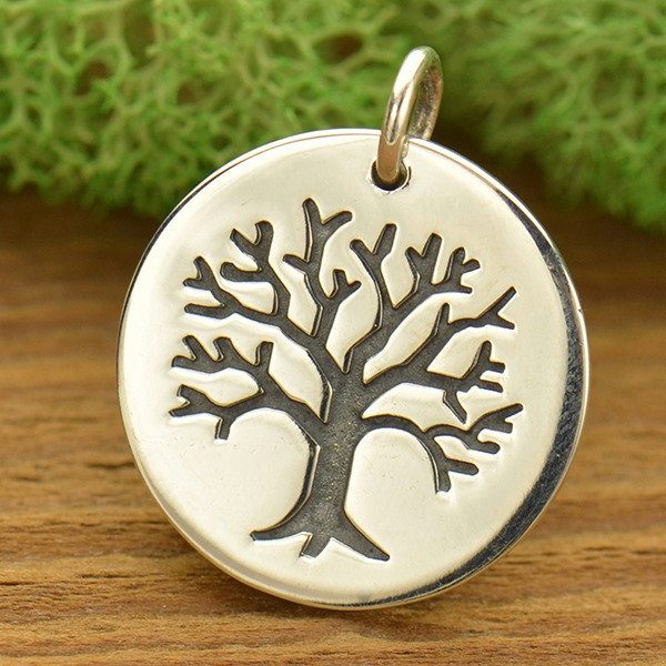 Sterling Silver Pendant with Etched Tree Large - C728, Tree of Life, Family, Ancestry, Children, Bonding