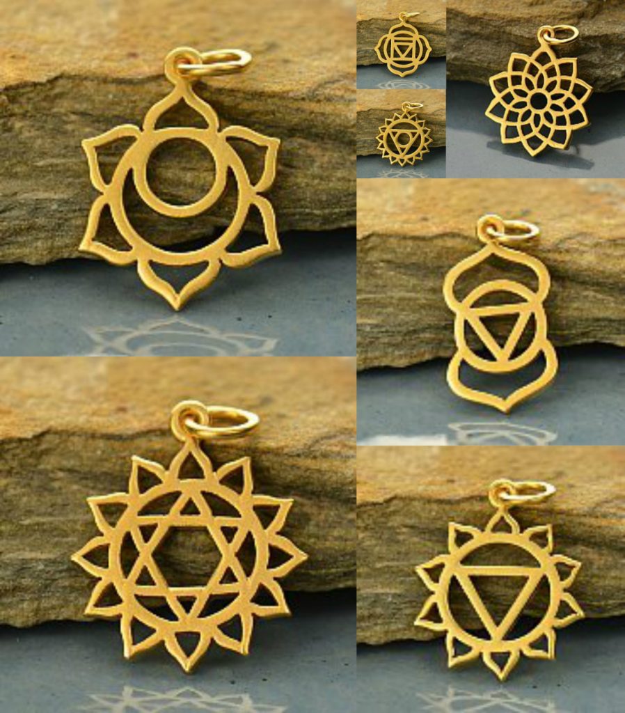 Chakra Charms & Love Charm Holder -  Gold Plated,  Zen, Yoga, Meditation