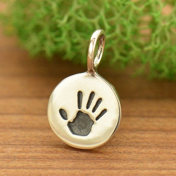 Small Sterling Silver Hand Print Charm - C852, Baby Charms, Family, Children, Stamped Charms