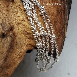1.3mm Saturn Cable Chain Necklace with 4mm Beads, Sterling Silver,