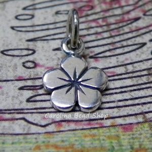 Small Sterling Silver Flower Charm - C834, Woodlands, Plumeria, Hibiscus, Chamelia