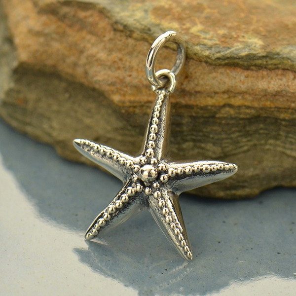 Sterling Silver Starfish with Granulation Charm - Nautical, Beach, Sealife, C3036