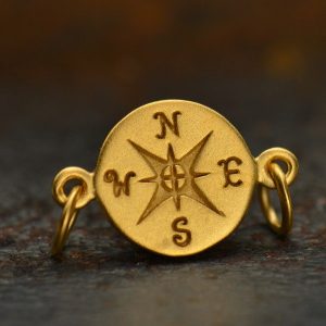 Compass Link - C1269,  Sterling Silver, Gold Plated, Bracelet Supplies, Nautical, Links, Connectors, Sideways Charms