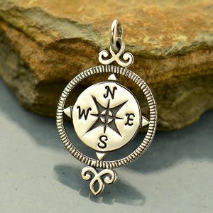 Compass Charm - Graduation Charms, Sterling Silver  - C1805,  Nautical & Sealife Charms, Wind, Charts, Maps