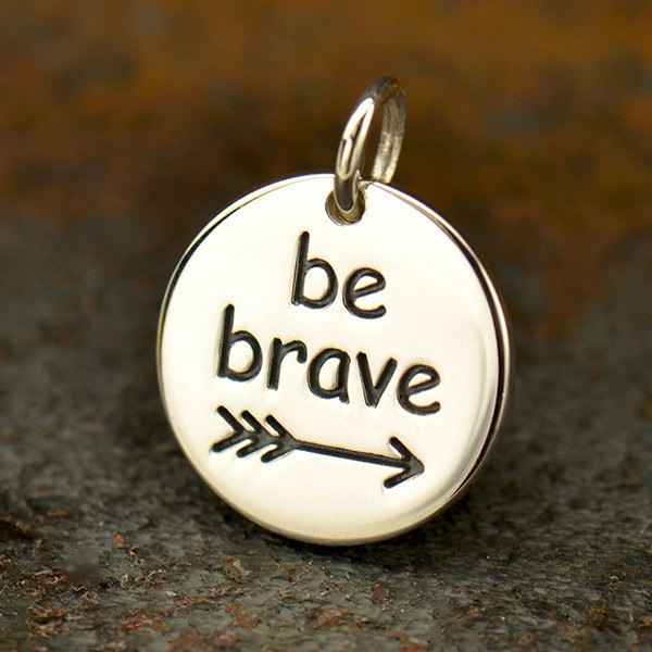 Sterling Silver Message Pendant - Be Brave  - C1798, Stamped Pendants, Word Pendants