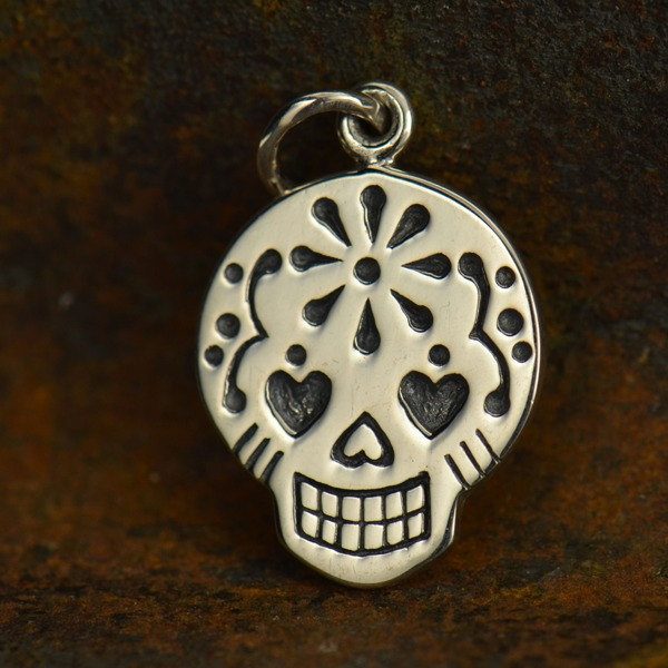 Sterling Silver Mexican Sugar Skull Charm -C1073,  Day of the Dead, Mexican Holiday, Bones