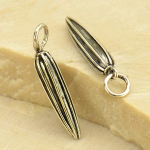 Sterling Silver Small Pod Charm with Wire Texture - C3161, Melon Shape Beads