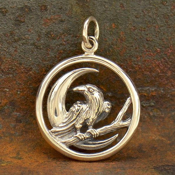 Sterling Silver Raven and Moon Charm - C1822,  Messenger of God, Baltimore Fans