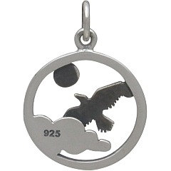 Sterling Silver Raven Charm - Flying Bird Charm,C1810,  Messenger of God, Baltimore Fans