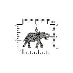 Sterling Silver Decorated Elephant Charm - C1830, Etched Elephant  - Animal Charms, Strength, Good Luck