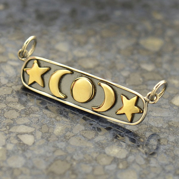 Sterling Silver and Bronze Moon, Star and Sun Festoon - C3160, Celestial Charms