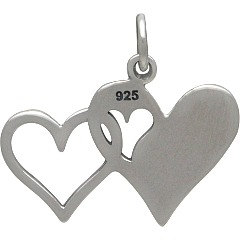 Sterling Silver Sister Charm - Two Linked Hearts, C1834, Stamped Charms, Family, Bonding, Sibling
