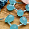 Aqua Blue Chalcedony Briolettes, 9x11mm, 5 PSC, Teardrop Faceted Beads, AAA