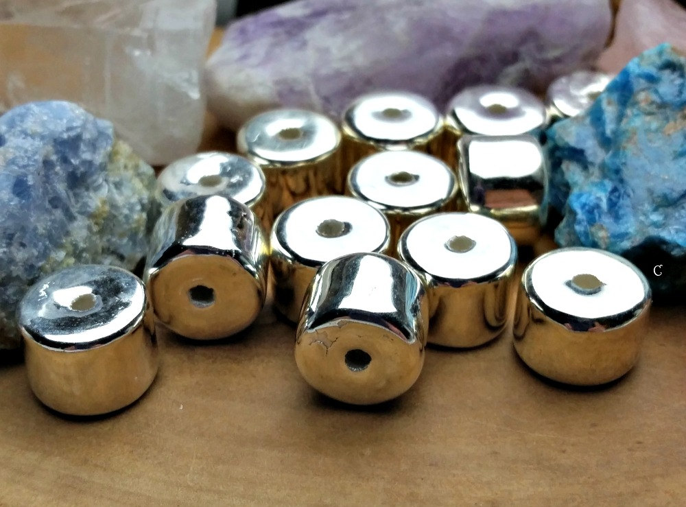 Greek Mykono's 9x13mm Drum Beads, 99.9% Fine Silver, Ceramic Fired in a Kiln