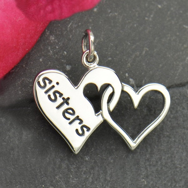 Sterling Silver Sister Charm - Two Linked Hearts, C1834, Stamped Charms, Family, Bonding, Sibling