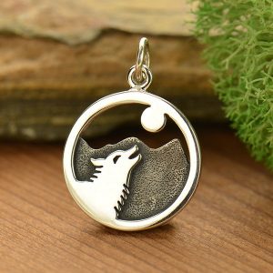 Wolf Howling at Moon Charm Sterling Silver - C1759, South Western, Native American, Spirit, Dreams, Meditation