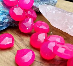 Chalcedony Briolette Hot Pink Beads 10-13mm heart briolettes 85 carats 6 PSC