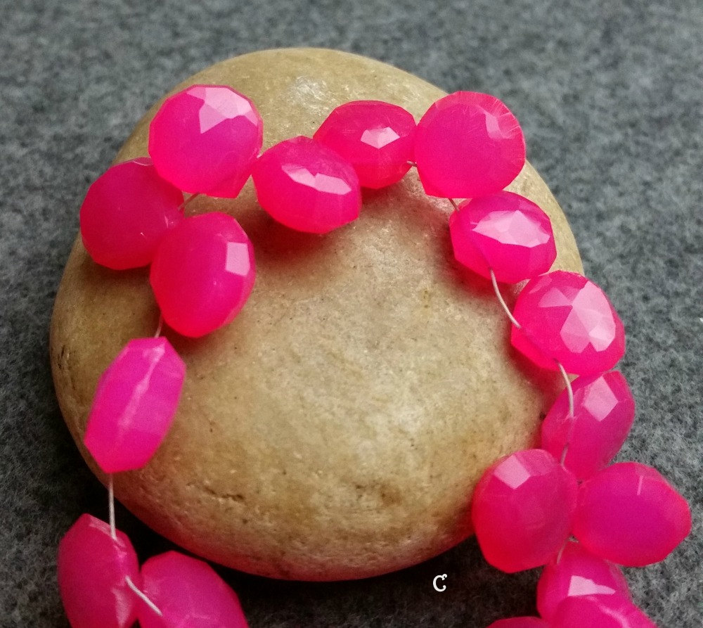 Chalcedony Briolette Hot Pink Beads 10-13mm heart briolettes 85 carats 6 PSC