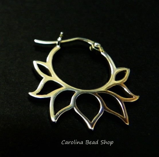 Sterling Silver Hoop Earrings with Lotus Petal Design - Earring Findings, Hoop Earrings, Flowers, CT652