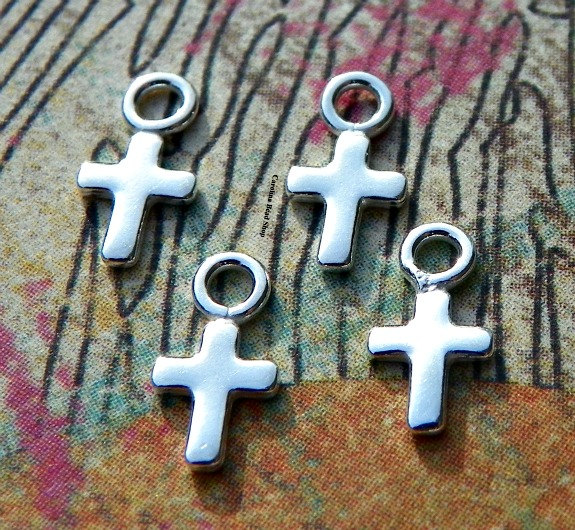 Tiny Sterling Silver Crosses (4PK) - Christ, Love, Peace, Spiritual Charms, C1304