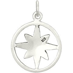 Starburst Compass Small Sterling Silver Charm - C1367, Nautical Charms