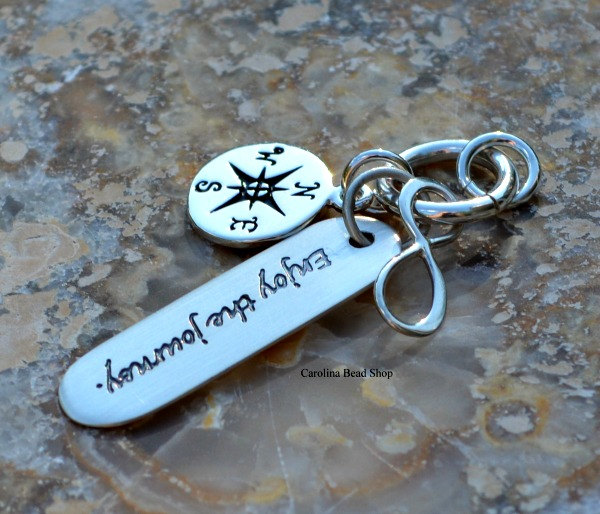 The Journey Pendant  - Compass, Word Charm, Infinity Link, Stamped Charms, Travel