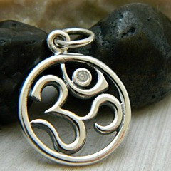 Sterling Silver Ohm Symbol with Genuine 1 Point Diamond - C916, Yoga Charms, Buddhism Charms