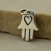 Hamsa Hand with Etched Heart Charm Sterling Silver - C1279,Sale, Hand of Fatima