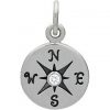 Sterling Silver Compass Charm with 1-pt. Diamond - Navy, Nautical, Wind, Charts, Maps
