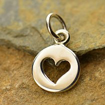 Tiny Sterling Silver Disk with Heart Cutout - C1366, Love, Romance, Heart, Open Heart