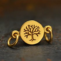 Etched Tree Link - C1268, Sterling  Silver, Gold Plated,  Stamped Charms, Bonding, Family, Unity