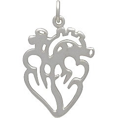 Sterling Silver Cutout Anatomical Heart Charm -  Lifelike Heart, Love, Human Organ, Vascular, C1425