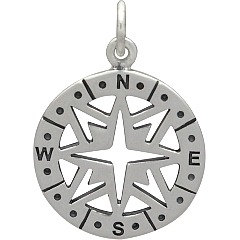 Sterling Silver Compass Pendant -  C1450, Nautical, Wind, Charts, Maps