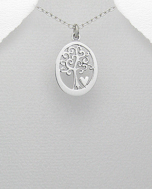 Oval Tree Of Love Sterling Silver Pendant - Family, Children, Ancestry, Bonding, Woodlands