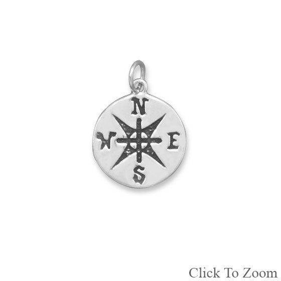 Large Compass Charm Sterling Silver  - C7429,  Nautical & Sealife Charms, Wind, Charts, Maps
