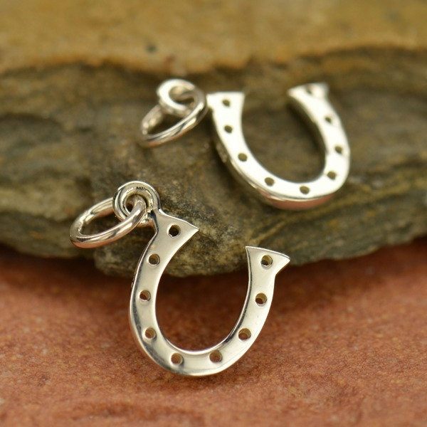 Silver Plated Bronze Lucky Horseshoe Charm - CV582, Good Luck Charms, Discontinued Item Sale