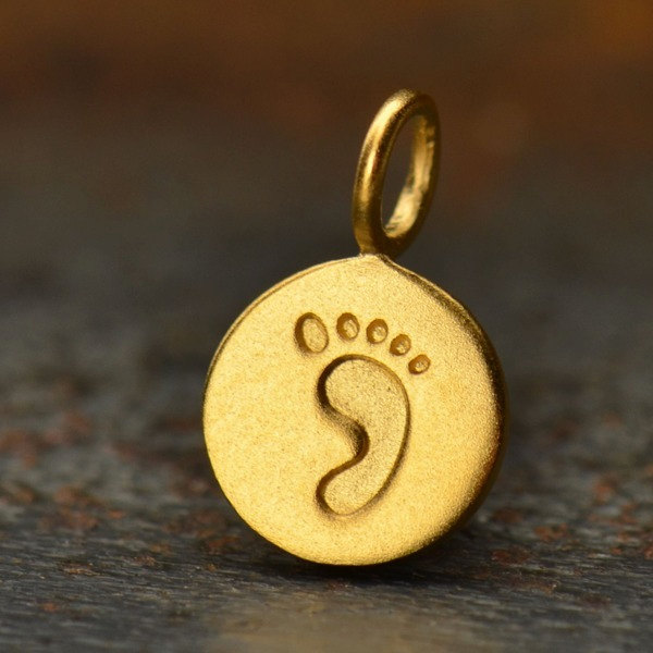 24K Gold Plated Footprint Charm - CG698, CLOSEOUT SALE, Stamped Charms, Newborn, Baby, Children