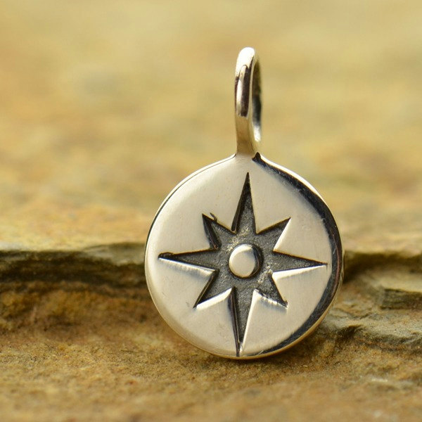 Small Compass Rose Sterling Silver Charm - C1460, SALE,  Compass, Charts, Maps, Gift for Graduate