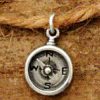 Oxidized Sterling Silver Compass Charm - Navy, Nautical, Maps, Charts, Wind, Spinning Needle