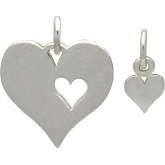 Mother Daughter Heart & Heart Cutout Set, C1398, Sterling Silver, Stamping Charm, New Mom
