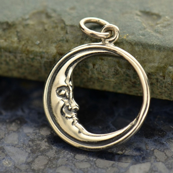 Sleeping Moon Charm Sterling Silver  - C1477, Celestial Charms