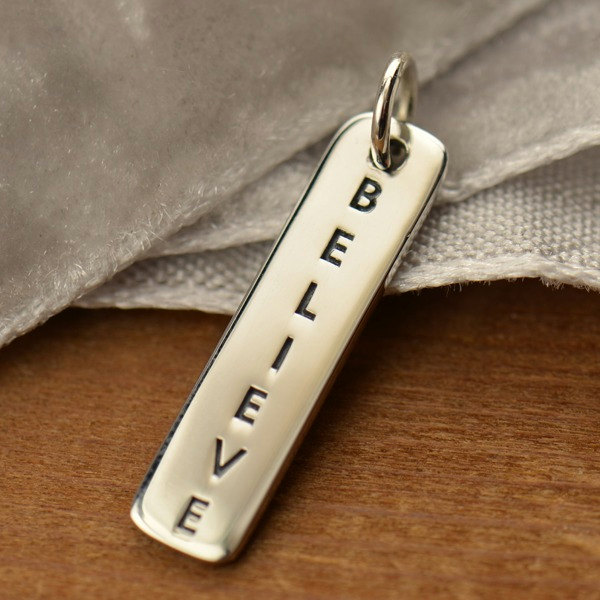 Sterling Silver Vertical Believe Word Tag - Stamping, Charm, Spiritual Charms, C1494