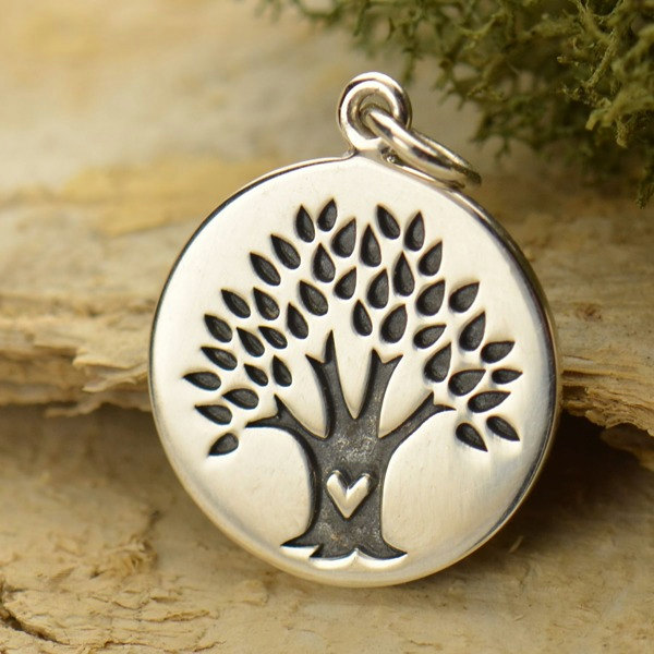 Sterling Silver Tree with Heart Disc Charm - C1490, End of Year Sale, Family, Children, Love, Bonding, Ancestry