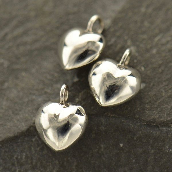 Puffed Heart Charms, Small & Tiny, Sterling Silver, Natural Bronze - C395