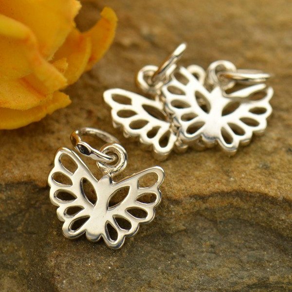 Tiny Sterling Silver Butterfly Charm - c954, Insects, Wings, Wholesale Price