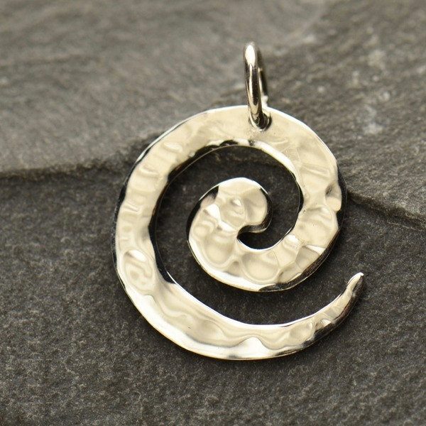 Small Sterling Silver Spiral Pendant - C2900, Hammered Finish