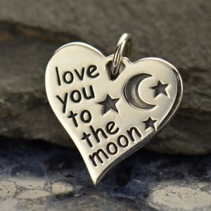 Sterling Silver Love You to the Moon Heart Charm - C1511, Stamped Charms, Children, Quote Charms, New Mom, Celestial Charms