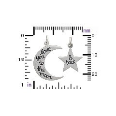 Sterling Silver Love You to the Moon and Back Star and Moon Set - Stamped Charms, Children, Quote Charms, New Mom, Celestial Charms, C1524