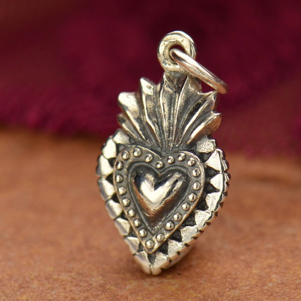 Sterling Silver Sacred Heart Charm - C1076
