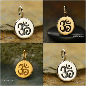 Ohm Symbol Charm - C646, Parnava, Meditation Symbol, Choose From Sterling Silver, Gold Plated, Silver Plated Or Natural Bronze